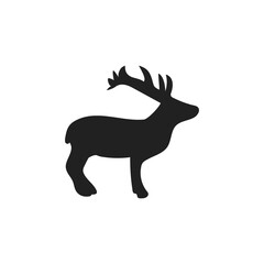 Black silhouette of a deer on a white background. Logo. Concept of holidays. Christmas.