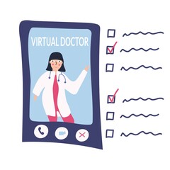 Virtual doctor makes recommendations via smartphone during the Covid19 pandemic. Medical concept.