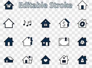 Fototapeta premium Set of House Vector Home Line Icons. Contains symbols of Conclusion of Contract, Heart, Drop of water, fire, money and more. Editable Stroke. 32x32 pixels.