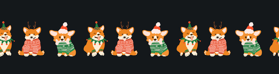 Cute corgi in ugly sweaters for Christmas party