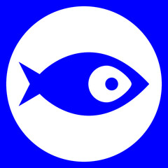 Blue fish sign or symbol with large eye