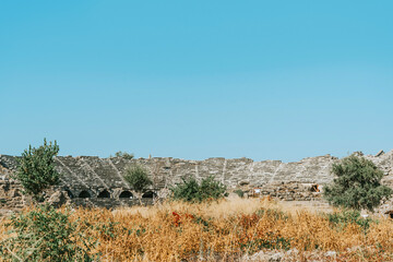 Ruins in the center of the ancient town in Side in Turkey