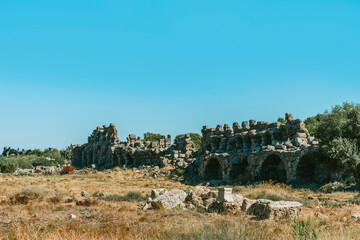 Fototapeta premium Ruins in the center of the ancient town in Side in Turkey