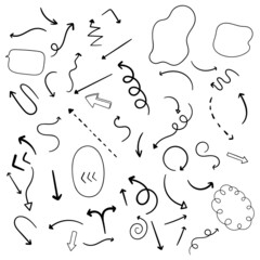 hand drawn arrows isolated on white background.