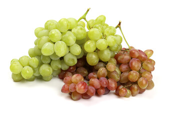 bunch of green and pink grapes isolated on white