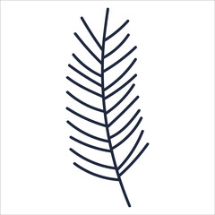 Single design element pine branch. Flat style hand drawn illustration for sticker, pattern, planner design, logo, clothes design and other autumn design. Hygge winter illustration.