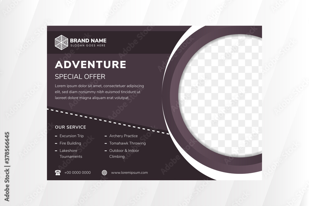 Poster adventure special offer design of promotion flyer use horizontal layout. combination of soft and dar