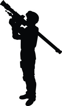 recommend clip art: Soldier with his weapon silhouette vector on white background