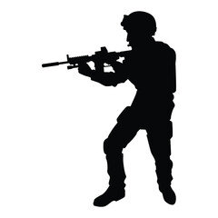 Soldier with his weapon silhouette vector on white background