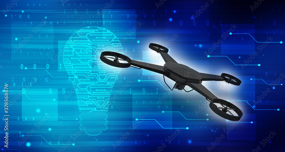 Poster 3d rendering Drone or helicam with camera
