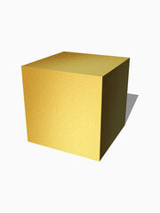 Gold cube on a white background. Isolated object. 3D rendering