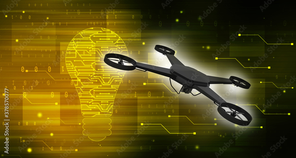 Poster 3d rendering drone or helicam with camera