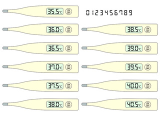 体温計のベクター素材　デジタル数字つき