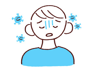 ウイルスで体調不良な若い男性