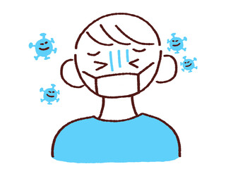 ウイルスに怯えるマスク姿の若い男性