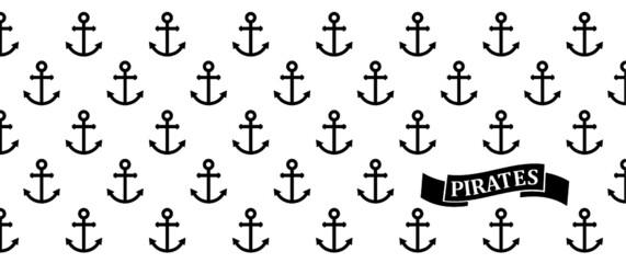 Anker, anchors signs. Anchor seamless pattern. Pirate skull or Pirates skulls, Fun flat Vector icons. Sea symbol Ship boat maritime nautical. 