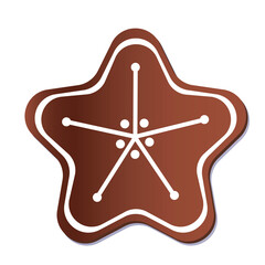 Gingerbread with star, snowflake or chocolate gingerbread cookie isolated on white background for design, single vector stock illustration with gingerbread, baked goods, cookies