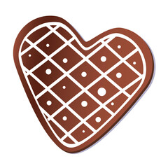 Heart as gingerbread or Christmas cookie isolated on white background as a logo or emblem, vector stock illustration with cute chocolate heart
