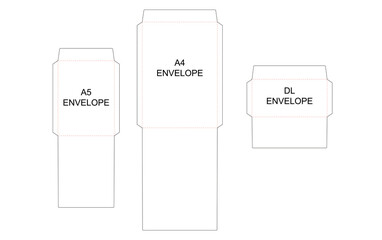 The envelope A4, A5, DL sizes die cut template. Vector black isolated circuit envelope. International standard size