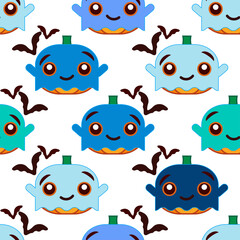 Obraz premium Seamless pattern with pumpkins. Halloween. Emotions. The style of the cartoon. Vector illustration for web design or print.