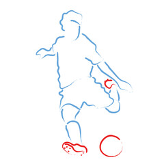 Stylized vector illustration with soccer player kicking the ball