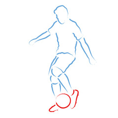 Stylized vector illustration with soccer player kicking the ball