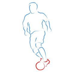 Stylized vector illustration with soccer player kicking the ball