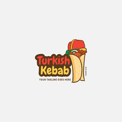 Kebab and shawarma logo design vector template. Vector label Turkish and Arabian fast food.