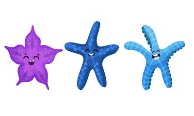 Obraz premium Starfish or Sea Star Smiling and Waving Arms Vector Set