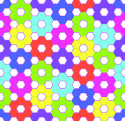 Colorful honeycomb mosaic. Multicolor hexagon tiles background. Seamless vector illustration. Print for web backgrounds, decor, surface, etc. 