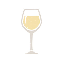 Cute glass of white wine isolated on transparent background. Cozy pictogram original design. Vector shabby hand drawn illustration