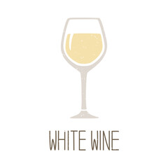 Ripe colored caption glass of white wine isolated on transparent background. Cozy pictogram original design. Vector hand drawn illustration