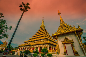 Fototapeta premium Background of the major tourist attractions in Khon Kaen (Phra Mahathat Kaen Nakhon) is a large pagoda with 9 floors, Thai tourists and foreigners come to see the beauty and travel in Thailand always.