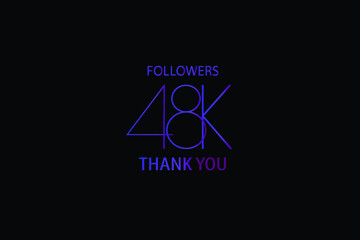 Obraz premium 48K, 48.000 Followers Luxury Black Purple Thank you anniversary, minimalist logo, jubilee on black background for Social Media - Vector