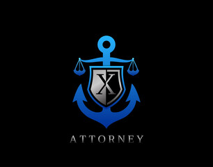 Marine Law X Letter Logo. Perfect for for law firm, company, lawyer or attorney office logo.