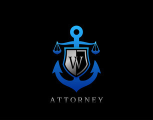 Marine Law W Letter Logo. Perfect for for law firm, company, lawyer or attorney office logo.