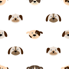 Seamless pattern with cute dog faces.