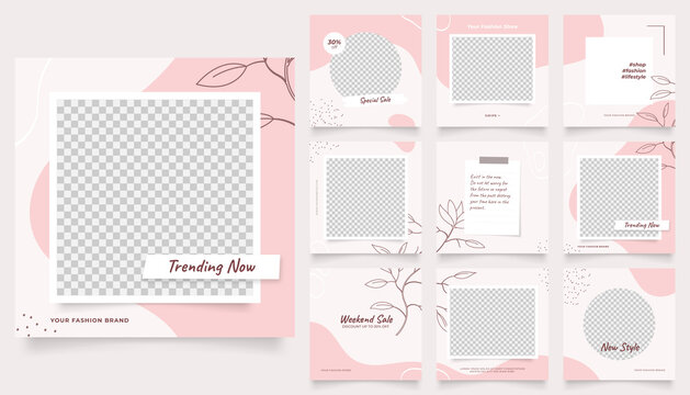 social media template banner fashion sale promotion. fully editable instagram and facebook square post frame puzzle organic sale poster. pink red vector background
