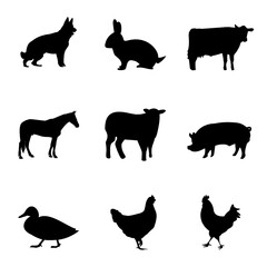 farm animals vector silhouette set