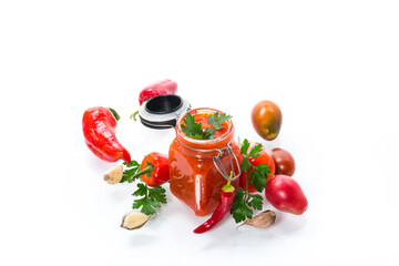 fresh natural homemade sauce made of peppers, tomatoes and other vegetables