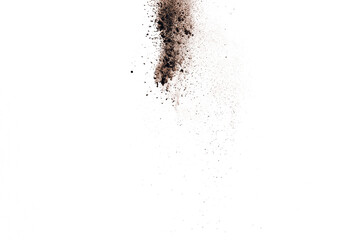 Brown powder explosion isolated on white background.