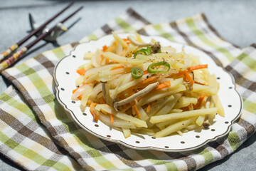 stir fried Korean side dish potato salad.