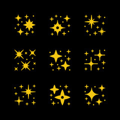 Set yellow icons of sparkling and twinkling