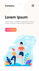 Mother and daughter doing fitness outdoors flat vector illustration. Cartoon female characters training healthy exercise in park. Sport workout and leisure concept