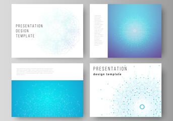 The minimalistic abstract vector illustration layout of the presentation slides design business templates. Big Data Visualization, geometric communication background with connected lines and dots.