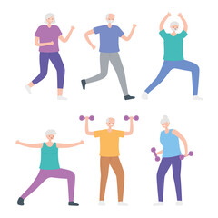 Fototapeta na wymiar activity seniors, group elderly people practicing exercises