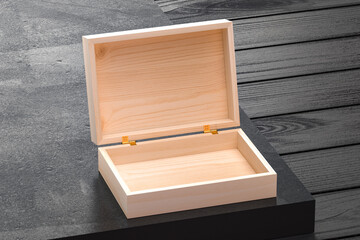 wooden box cover opened and closed for branding and identity - isolated 3d render