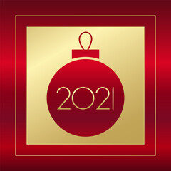 2021 New Year vector. Gold and red gradient greeting card. Glowing banner. Golden illustration for celebration, congratulation, design, decoration, winter holiday