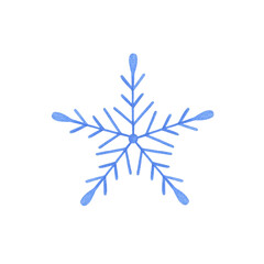 Watercolor snowflake Christmas winter holidays hand drawn symbol of end of the year family celebration, greeting card festive mood simple pattern, invitation, clipart, hand drawn image for print