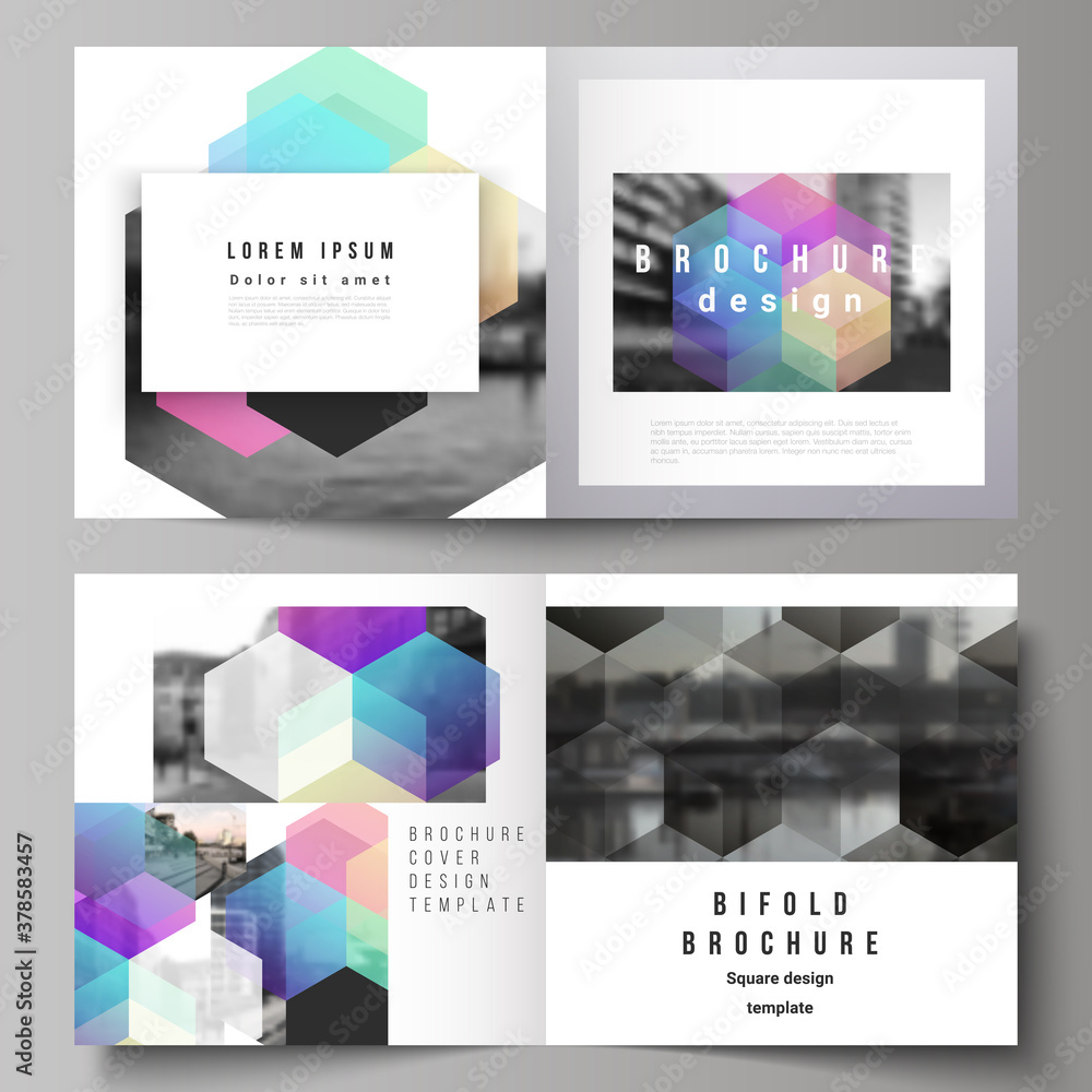 Aufkleber vector layout of two covers templates with abstract shapes and colors for square design bifold broch
